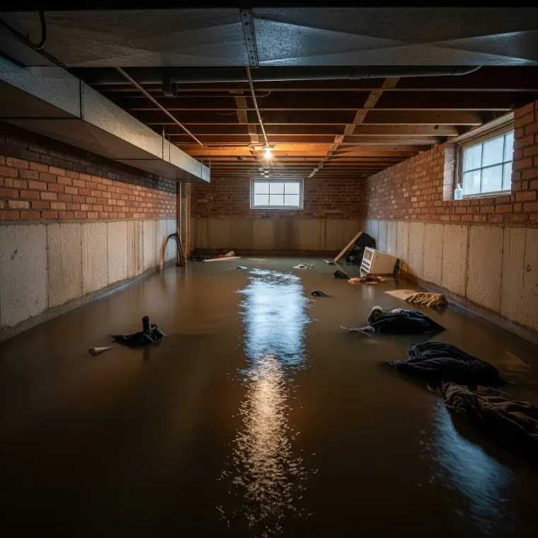 Water-damaged Chicagoland basement — the kind of condition we buy as-is